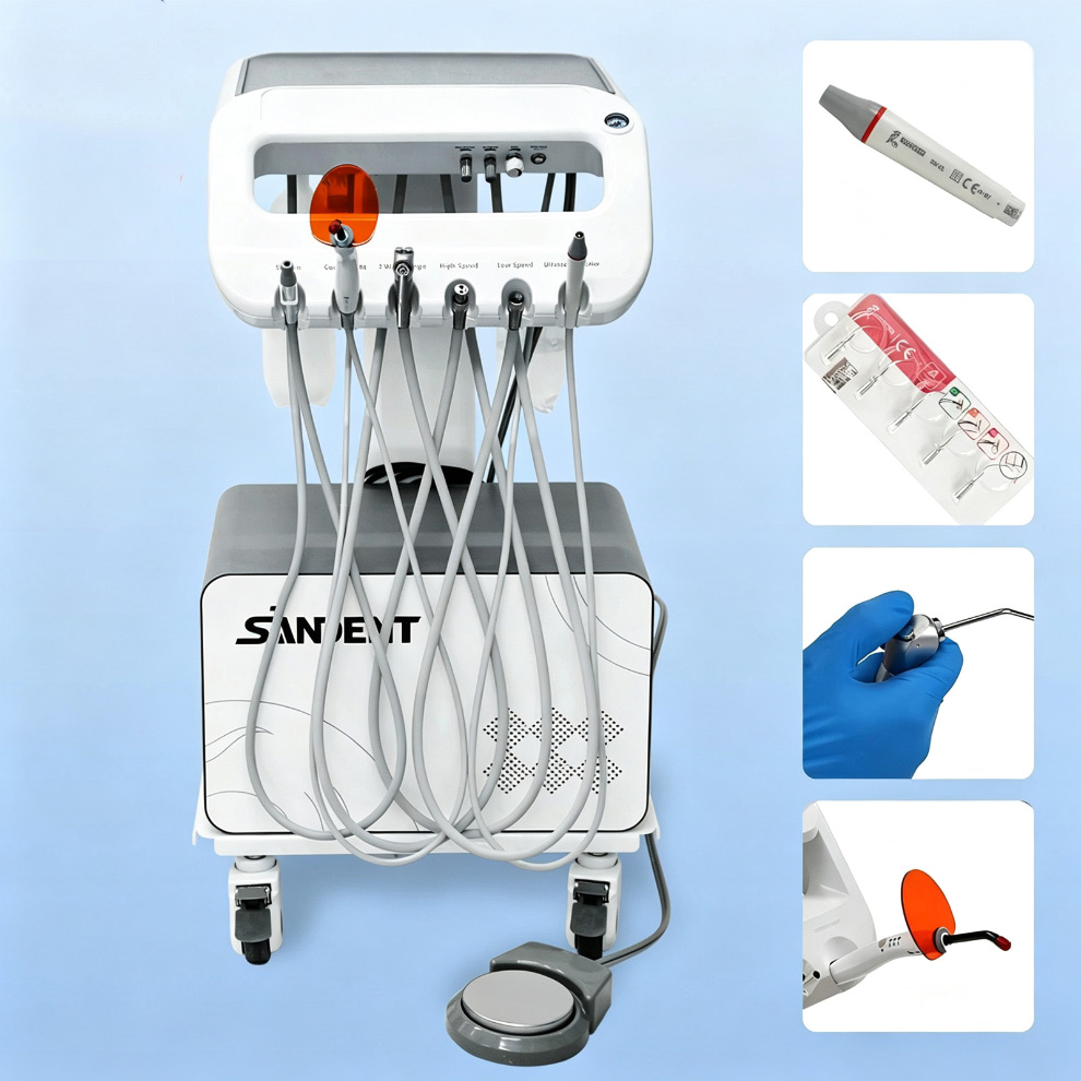 AZ-AP302D Mobile Dental Delivery Cart Unit with Compressor, Scaler Handpiece & Curing Light
